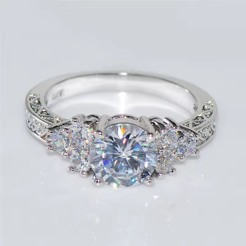 Exquisite Fashion Silver Color Engagement Rings for Women Fashion White Zircon Stones Ring