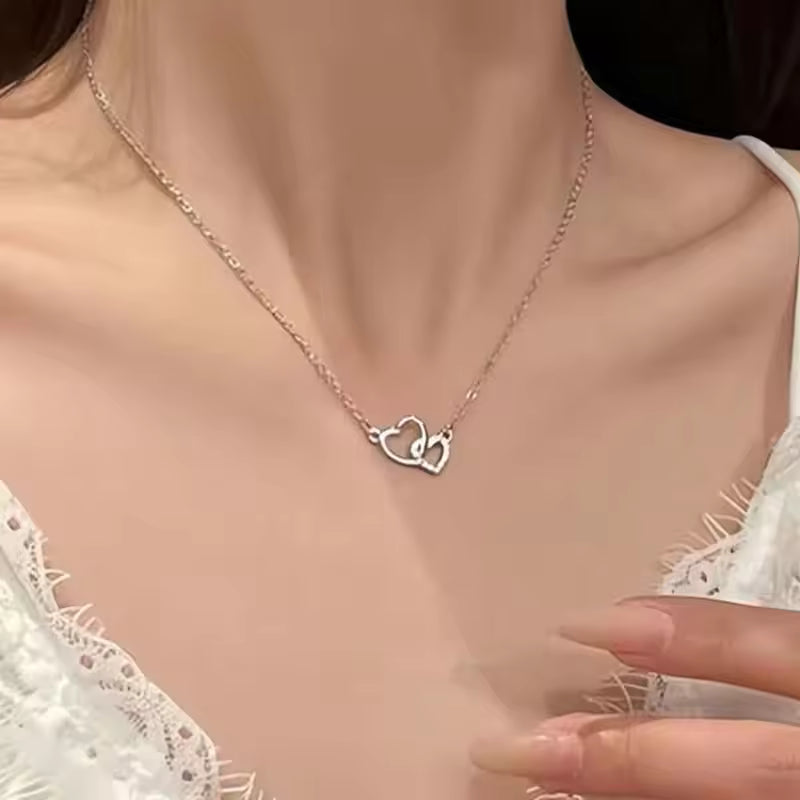 New Fashion Simple Silver Color Love Heart Pendant Necklace Charm Chain Collares Necklace for Women Party Jewelry Daily Wear