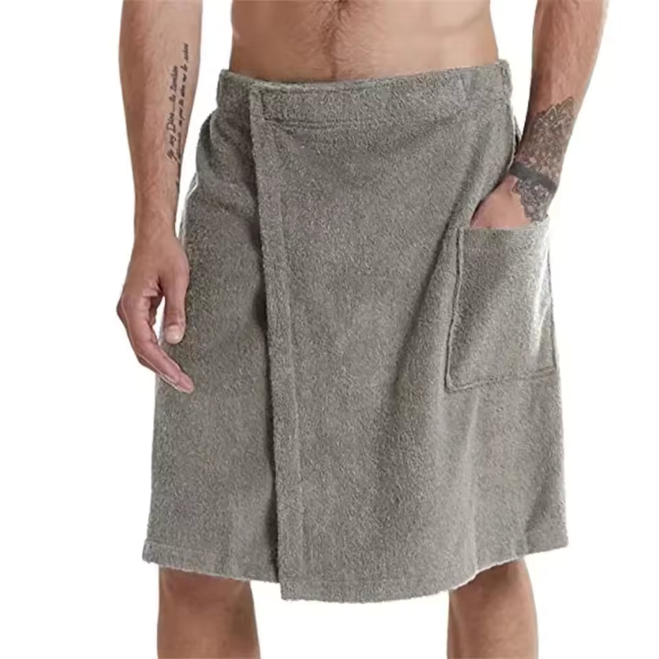 Men Soft Wearable Bath Towel with Pocket Bathrobes Shower Wrap Sauna Gym Swimming