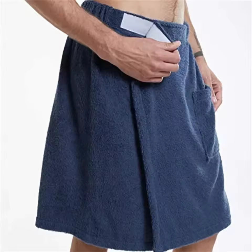 Men Soft Wearable Bath Towel with Pocket Bathrobes Shower Wrap Sauna Gym Swimming