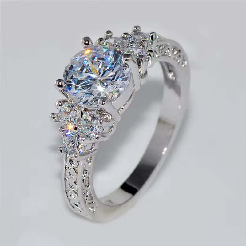 Exquisite Fashion Silver Color Engagement Rings for Women Fashion White Zircon Stones Ring