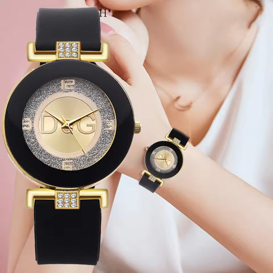 Simple black white quartz watches women minimalist design silicone strap wristwatch big