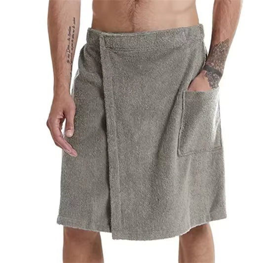 Men Soft Wearable Bath Towel with Pocket Bathrobes Shower Wrap Sauna Gym Swimming